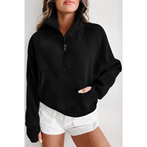 Azura Exchange Black Ribbed Thumbhole Sleeve Sweatshirt - S - Main Image