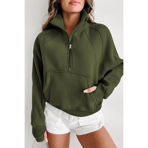 Azura Exchange Ribbed Thumbhole Sleeve Sweatshirt with Stand Collar and Zip Closure - XL - Main Image