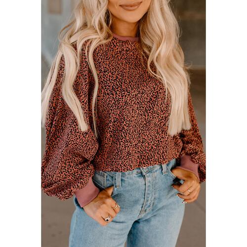 Azura Exchange Leopard Bubble Sleeve Pullover Sweatshirt - L - Main Image