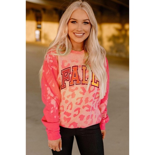 Pink FALL Leopard Print Long Sleeve Pullover Sweatshirt - L - Main Image