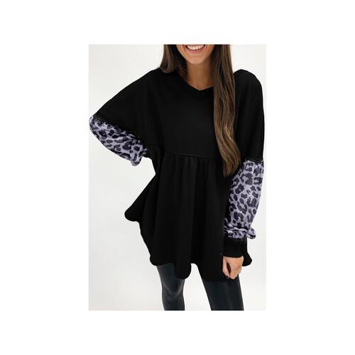 Azura Exchange Leopard Splicing Ruffle Sweatshirt - L - Main Image