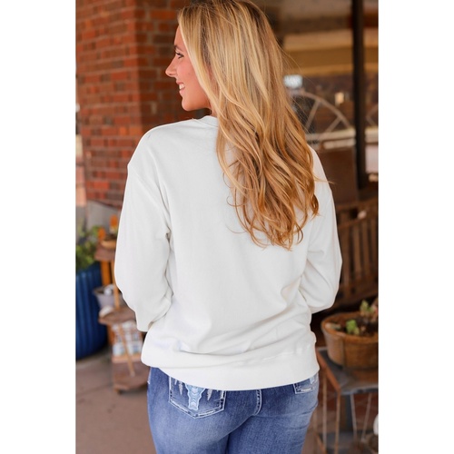 White WILD WEST Steer Skull Graphic Ribbed Sweatshirt - M - Main Image
