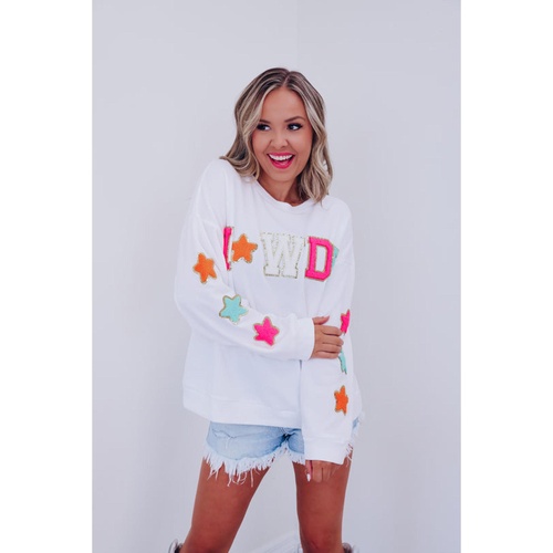 Azura Exchange White Glitter Howdy Patch Graphic Casual Sweatshirt - S - Main Image