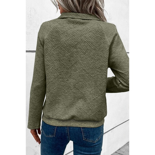 Laurel Green Textured Knit Buttoned Kangaroo Pocket Sweatshirt - M - Main Image