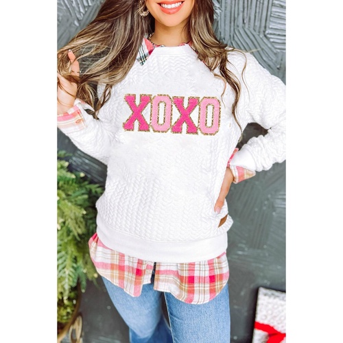 White XOXO Glitter Chenille Cable Knit Pullover Sweatshirt - 2XL - Main Image