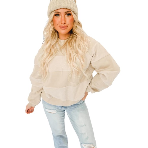 Oatmeal Contrast 2-tone Patchwork Raglan Sleeve Sweatshirt - L - Main Image