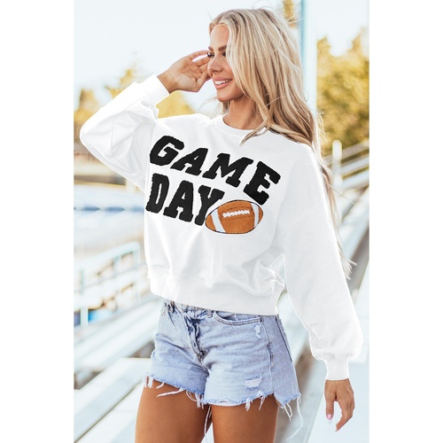 White GAME DAY Graphic Varsity Pullover Sweatshirt - L - Main Image