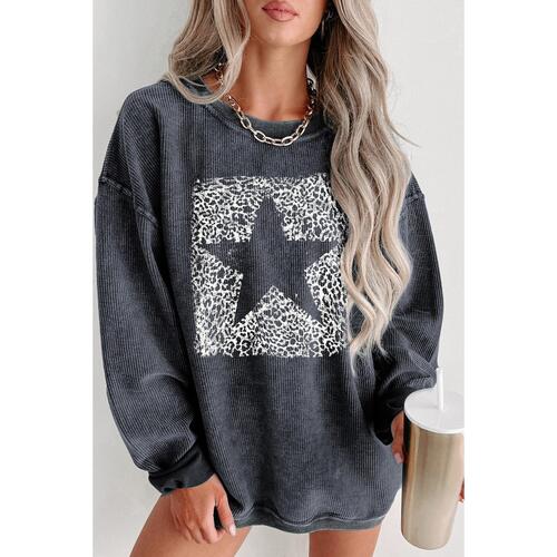 Azura Exchange Leopard Star Graphic Corded Sweatshirt - S - Main Image