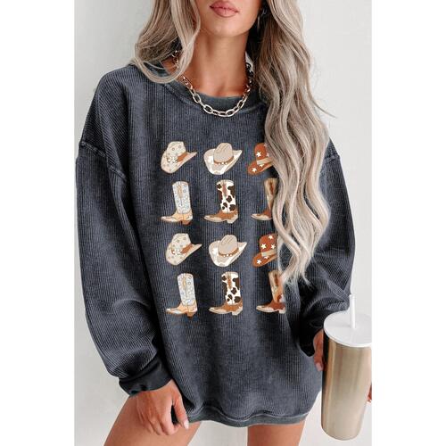 Azura Exchange Graphic Corded Sweatshirt with Gray Boots & Cowboyhat Design - XL - Main Image
