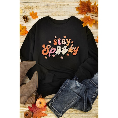 Black Halloween stay Spooky Graphic Sweatshirt - L - Main Image