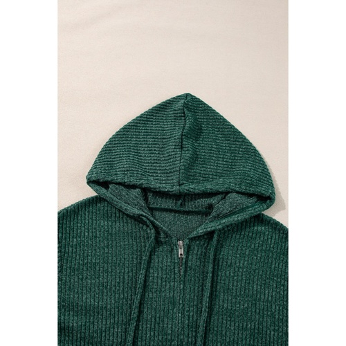 Evergreen Ribbed Zip Up Front Drawstring Hoodie - M - Main Image