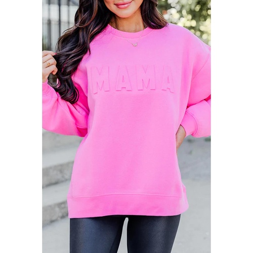 Bright Pink MAMA Letter Embossed Casual Sweatshirt - S - Main Image