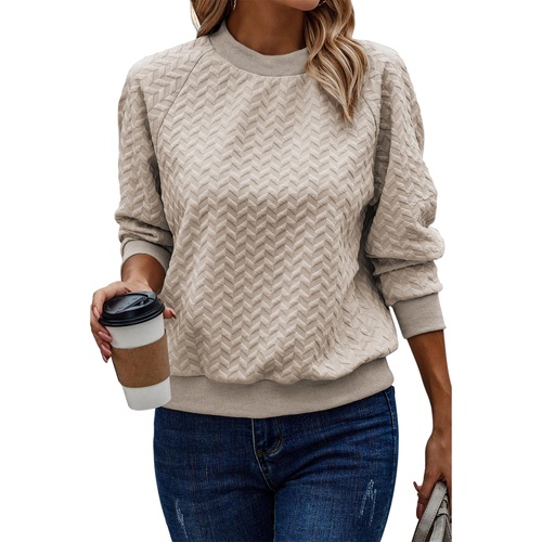 Beige Solid Textured Raglan Sleeve Pullover Sweatshirt - XL - Main Image