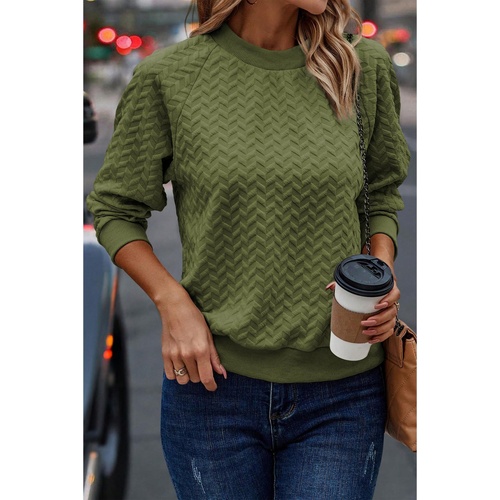 Jungle Green Solid Textured Raglan Sleeve Pullover Sweatshirt - S - Main Image