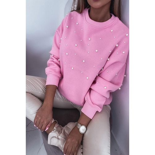 Bonbon Pearl Detail Ribbed Crew Neck Sweatshirt - L - Main Image