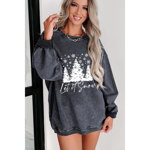 Gray Christmas Tree Flake Graphic Corded Sweatshirt - S - Main Image