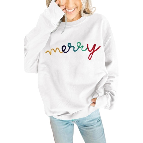White MERRY Graphic Pullover Sweatshirt - L - Main Image