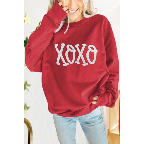 Racing Red Aphabet Chenille Embroidered Pullover Sweatshirt - S - Main Image