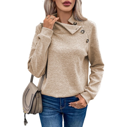 Apricot  Asymmetric Buttons Detail High Neck Textured Sweatshirt - XL - Main Image