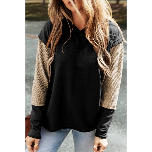 Black Contrast Sleeves Patchwork Colorblock Hoodie - M - Main Image