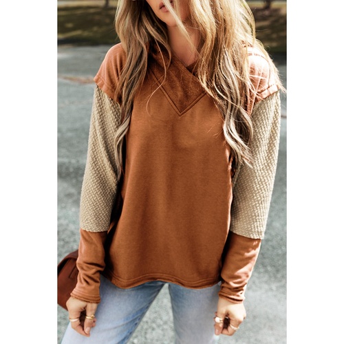 Chestnut Contrast Sleeves Patchwork Colorblock Hoodie - L - Main Image