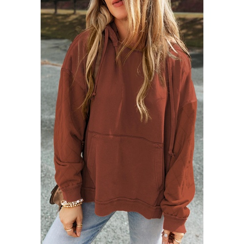 Chestnut Quilted Patchwork Exposed Seam Hoodie - L - Main Image