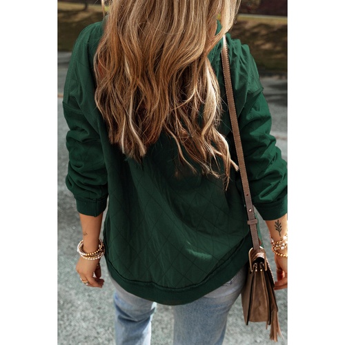 Blackish Green Quilted Patchwork Exposed Seam Hoodie - L - Main Image