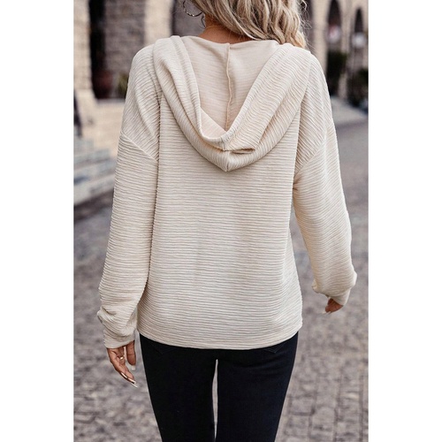 Apricot Solid Textured Drawstring Henley Hoodie - M - Main Image
