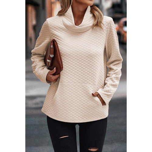 Apricot High Neck Kangaroo Pocket Quilted Sweatshirt - S - Main Image