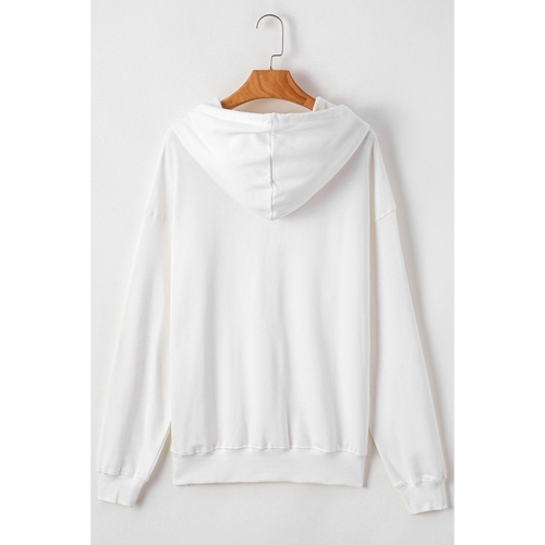White Fleece Lined Kangaroo Pocket Drawstring Chunky Hoodie - L - Main Image