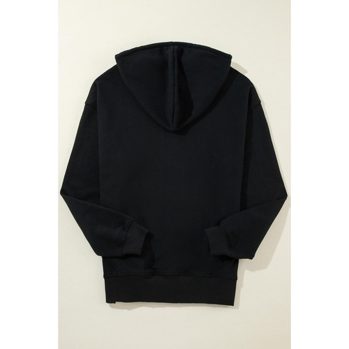 Black Fleece Lined Kangaroo Pocket Drawstring Chunky Hoodie - S - Main Image