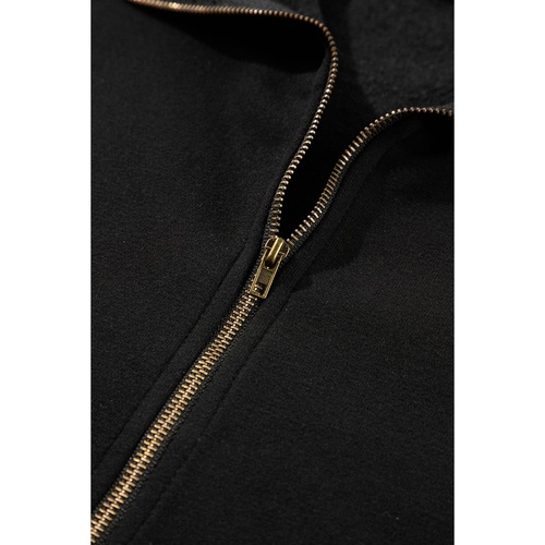 Black Fleece Lined Half Zipper Kangaroo Pockets Loose Hoodie - M - Main Image