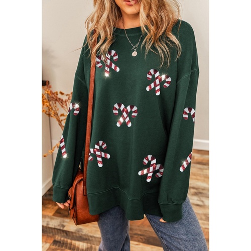 Duffel Green Christmas Cane Pattern Crewneck Oversized Sweatshirt - M - Main Image