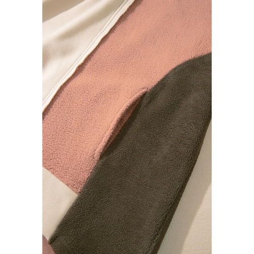 Beige Oversized Color Block Patchwork High Low Hoodie - L - Main Image