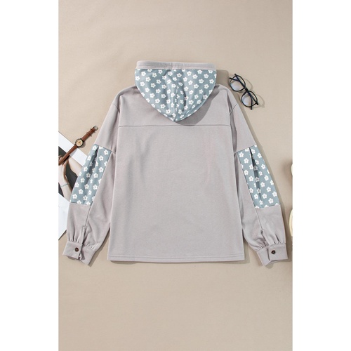 Beau Blue Floral Patchwork Star Pattern Drawstring Hoodie - 2XL - Main Image