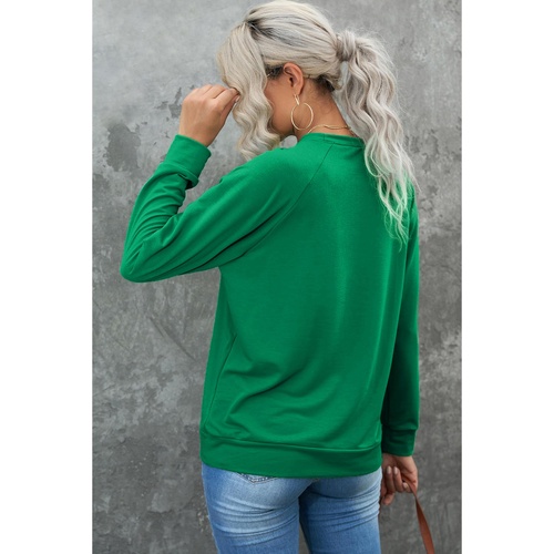 Green Solid Round Neck Raglan Sleeve Sweatshirt - S - Main Image