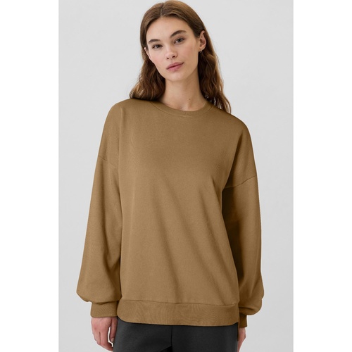 Camel Solid Fleece Lined Drop Shoulder High Low Sweatshirt - 2XL - Main Image
