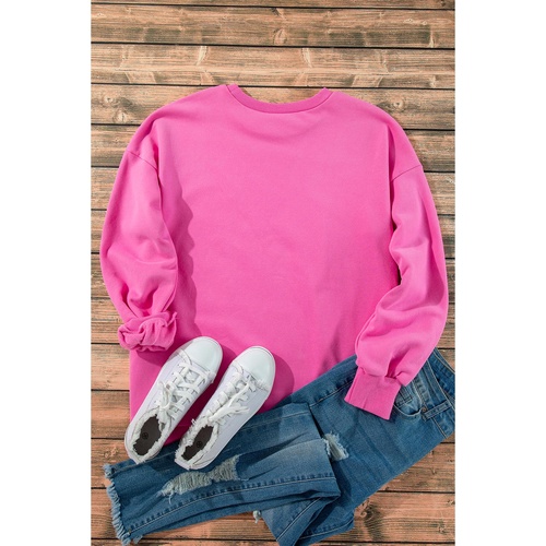 Bonbon Solid Fleece Lined Drop Shoulder High Low Sweatshirt - 2XL - Main Image