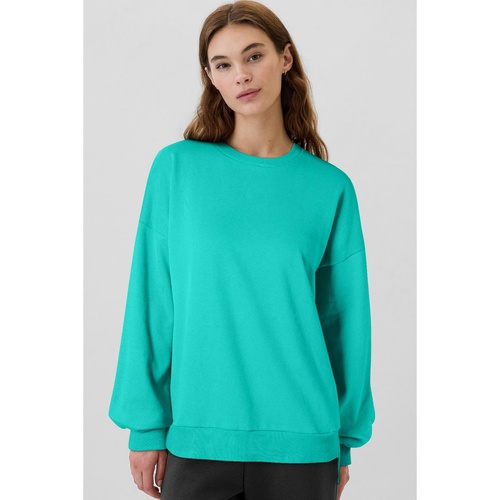 Sea Green Solid Fleece Lined Drop Shoulder High Low Sweatshirt - 2XL - Main Image