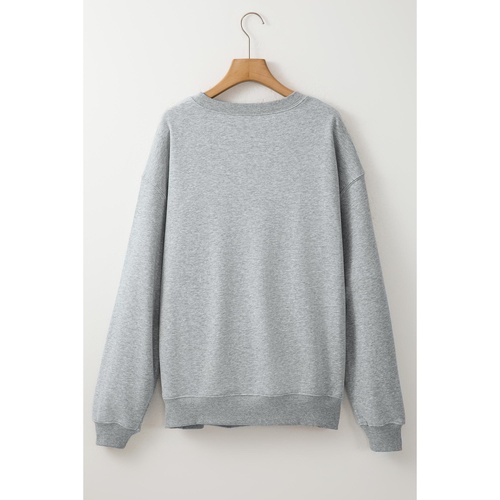 Light Grey Solid Loose Crew Neck Fleece Sweatshirt - L - Main Image