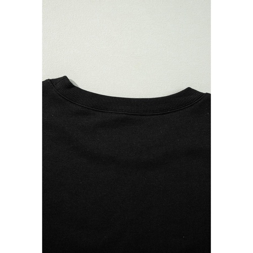 Black Exposed Seam Drop Shoulder Round Neck Sweatshirt with Slits - S - Main Image