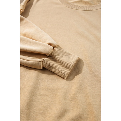Light French Beige Exposed Seam Drop Shoulder Round Neck Sweatshirt with Slits - 2XL - Main Image