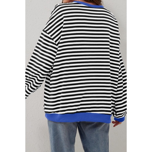 Black Stripe Oversized Contrast Trim Pullover Sweatshirt - L - Main Image