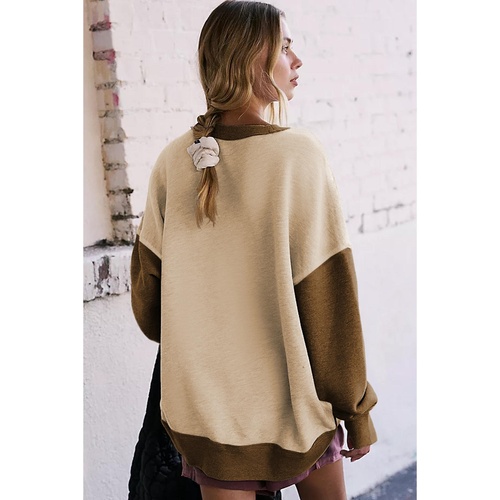 Apricot Color Block Thumbhole Sleeve Drop Shoulder Sweatshirt - M - Main Image