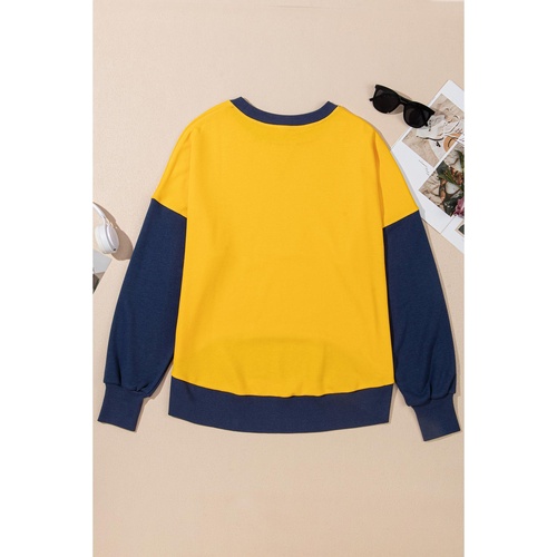 Yellow Color Block Thumbhole Sleeve Drop Shoulder Sweatshirt - XL - Main Image