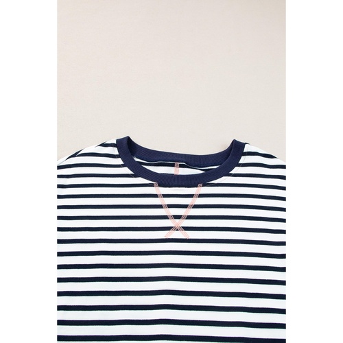 White Stripe Color Block Exposed Seam Loose Fit Sweatshirt - L - Main Image