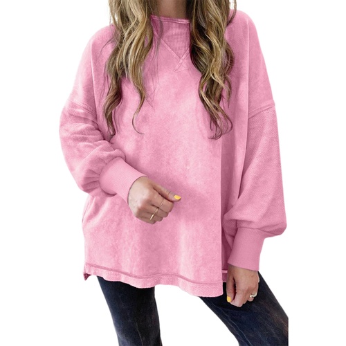 Strawberry Pink Mineral Wash Drop Shoulder Pullover Sweatshirt - 2XL - Main Image