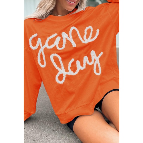 Russet Orange Tinsel Game Day Drop Shoulder Graphic Sweatshirt - L - Main Image