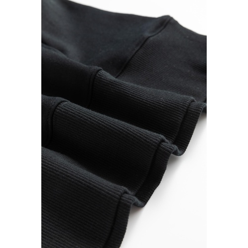 Black Drop Shoulder Crisscross Stitching Pocketed Loose Sweatshirt - L - Main Image