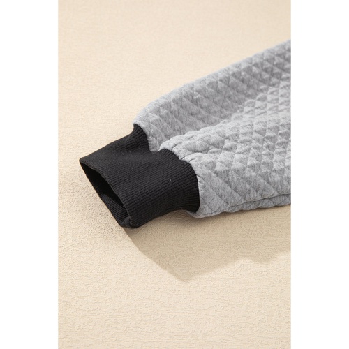 Light Grey Textured Colorblock Edge Buttoned Collar Sweatshirt - L - Main Image